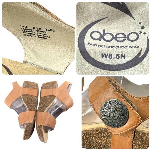 Abeo Una Sandal Women's 8.5 N Tan Leather Adjustable Strap Wedge Platform Shoe - Picture 8 of 10